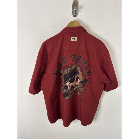 MAC Tools Shirt XL Red Button Front Skull Graphic Workwear Garage - Picture 1 of 5